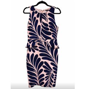 Ann Taylor Sleeveless Dress - Navy and Blush Beige - Size 8 - Peplum Waist